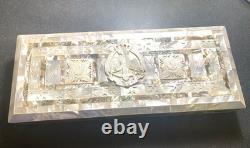 Antique Carved Mother Of Pearl Abalone Inlaid Wooden Jewelry Trinket Desk Box