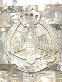 Antique Carved Mother Of Pearl Abalone Inlaid Wooden Jewelry Trinket Desk Box