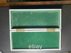 Antique Carved Mother Of Pearl Abalone Inlaid Wooden Jewelry Trinket Desk Box