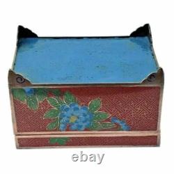 Antique Chinese Cloisonne Red Hinged Trinket Floral Box Scalloped Feet