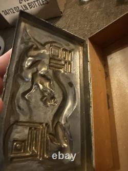 Antique Chinese Export Dragon White Metal Cigarette Box 6 x 3.5 Wood Liner