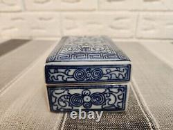 Antique Chinoiserie Blue And White Ceramic Tea Caddy Trinket Jewelry Box W Lid