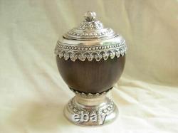 Antique Coconut Covered Box With Solid Silver Mount, XIX Century