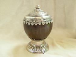 Antique Coconut Covered Box With Solid Silver Mount, XIX Century