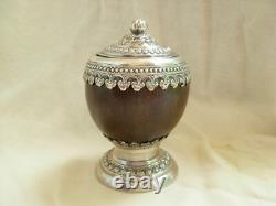 Antique Coconut Covered Box With Solid Silver Mount, XIX Century