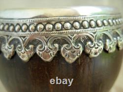 Antique Coconut Covered Box With Solid Silver Mount, XIX Century