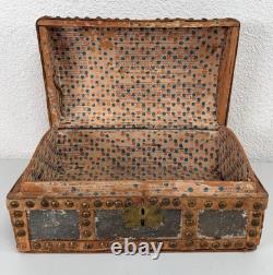 Antique Dome Top Leather Hide Studded Document Box 19th C. American Primitive