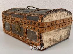 Antique Dome Top Leather Hide Studded Document Box 19th C. American Primitive