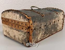 Antique Dome Top Leather Hide Studded Document Box 19th C. American Primitive
