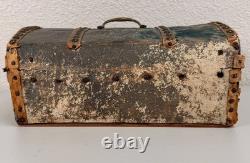 Antique Dome Top Leather Hide Studded Document Box 19th C. American Primitive