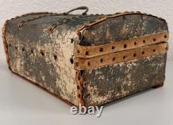 Antique Dome Top Leather Hide Studded Document Box 19th C. American Primitive
