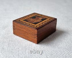 Antique Early Victorian Tunbridge Ware Rosewood Stamp Box Queen Victoria Profile