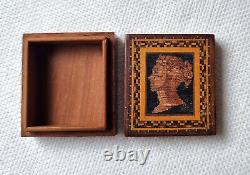 Antique Early Victorian Tunbridge Ware Rosewood Stamp Box Queen Victoria Profile