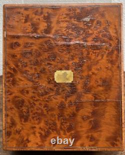 Antique English Georgian Burl Amboyna Wood Dresser Box Jewelry Case 19th century