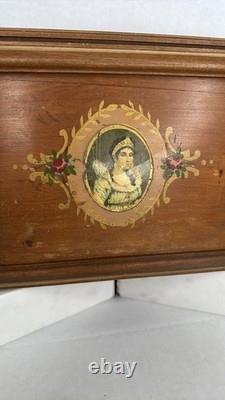 Antique English Victorian Hand Painted Wooden Jewelry Vanity Box
