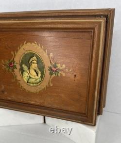 Antique English Victorian Hand Painted Wooden Jewelry Vanity Box