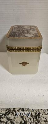 Antique French 0paline Beautifully Etched Storage Box Heavy Prestine Condition