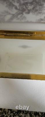 Antique French 0paline Beautifully Etched Storage Box Heavy Prestine Condition