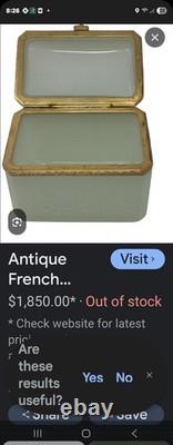 Antique French 0paline Beautifully Etched Storage Box Heavy Prestine Condition