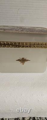 Antique French 0paline Beautifully Etched Storage Box Heavy Prestine Condition