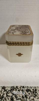 Antique French 0paline Beautifully Etched Storage Box Heavy Prestine Condition