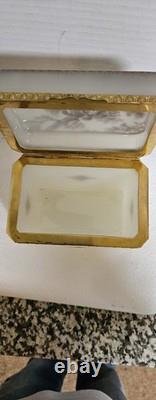 Antique French 0paline Beautifully Etched Storage Box Heavy Prestine Condition