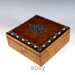 Antique French Inlaid Wood Box Unique Silver and Abelone Inlays