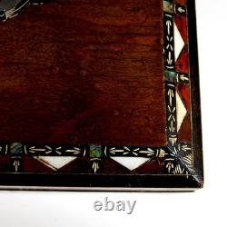 Antique French Inlaid Wood Box Unique Silver and Abelone Inlays