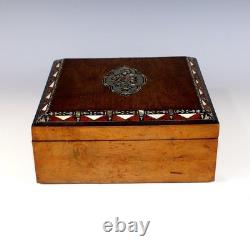 Antique French Inlaid Wood Box Unique Silver and Abelone Inlays
