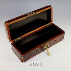 Antique French Inlaid Wood Glove Box Silver and Semi Precious Cabochons, Key