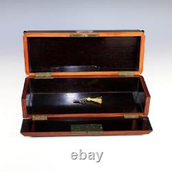 Antique French Inlaid Wood Glove Box Silver and Semi Precious Cabochons, Key