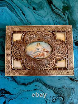 Antique French Jewelry Box, Circa 1875 With Hand Painted Miniature