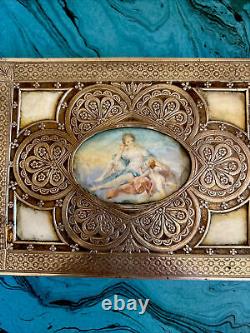 Antique French Jewelry Box, Circa 1875 With Hand Painted Miniature