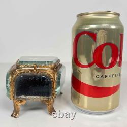 Antique French Palais Royal Ormolu Glass Wedding Ring Presentation Casket Box