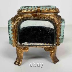 Antique French Palais Royal Ormolu Glass Wedding Ring Presentation Casket Box