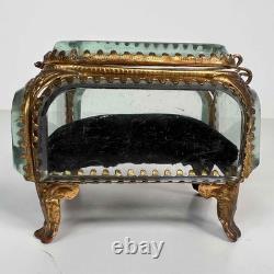 Antique French Palais Royal Ormolu Glass Wedding Ring Presentation Casket Box