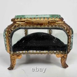 Antique French Palais Royal Ormolu Glass Wedding Ring Presentation Casket Box