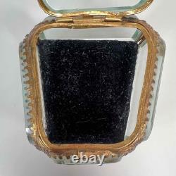 Antique French Palais Royal Ormolu Glass Wedding Ring Presentation Casket Box