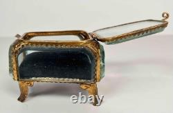 Antique French Palais Royal Ormolu Glass Wedding Ring Presentation Casket Box