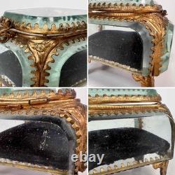 Antique French Palais Royal Ormolu Glass Wedding Ring Presentation Casket Box