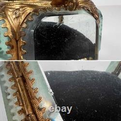 Antique French Palais Royal Ormolu Glass Wedding Ring Presentation Casket Box