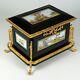 Antique French Wood Jewelry Box Hand Painted Porcelain Plaques Gilt Bronze