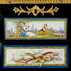 Antique French Wood Jewelry Box Hand Painted Porcelain Plaques Gilt Bronze