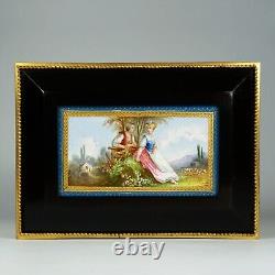 Antique French Wood Jewelry Box Hand Painted Porcelain Plaques Gilt Bronze