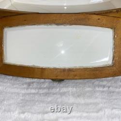 Antique German Ceramic Storage Box Blue Cube Jugendstil Wood Brass c1900