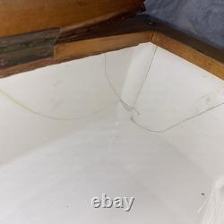 Antique German Ceramic Storage Box Blue Cube Jugendstil Wood Brass c1900