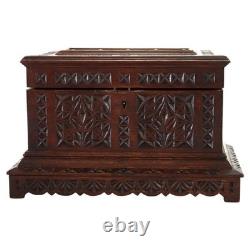 Antique Gothic Style Chip Carved Walnut Keepsake Box C1860
