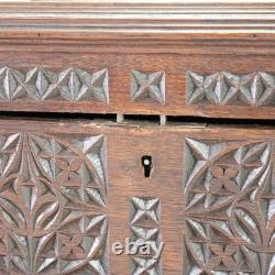 Antique Gothic Style Chip Carved Walnut Keepsake Box C1860