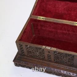 Antique Gothic Style Chip Carved Walnut Keepsake Box C1860
