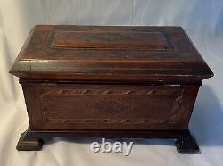 Antique Inlaid Wooden Jewelry/Storage/Trinket Box & Key